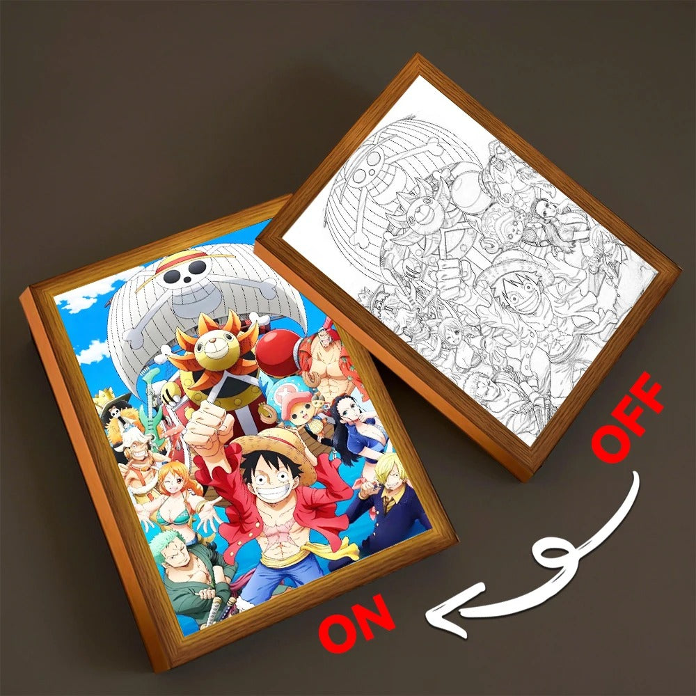 Marco de fotos con pintura de luz de Anime, luz LED nocturna de una pieza