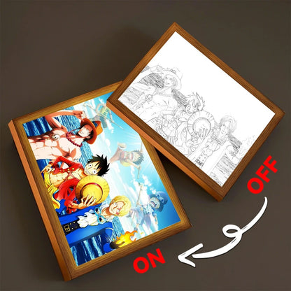Marco de fotos con pintura de luz de Anime, luz LED nocturna de una pieza