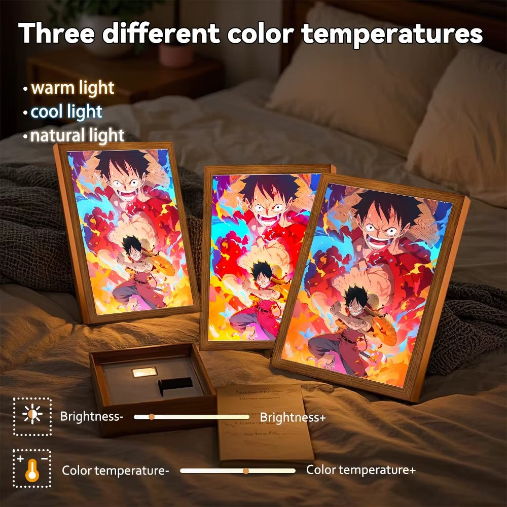 Marco de fotos con pintura de luz de Anime, luz LED nocturna de una pieza